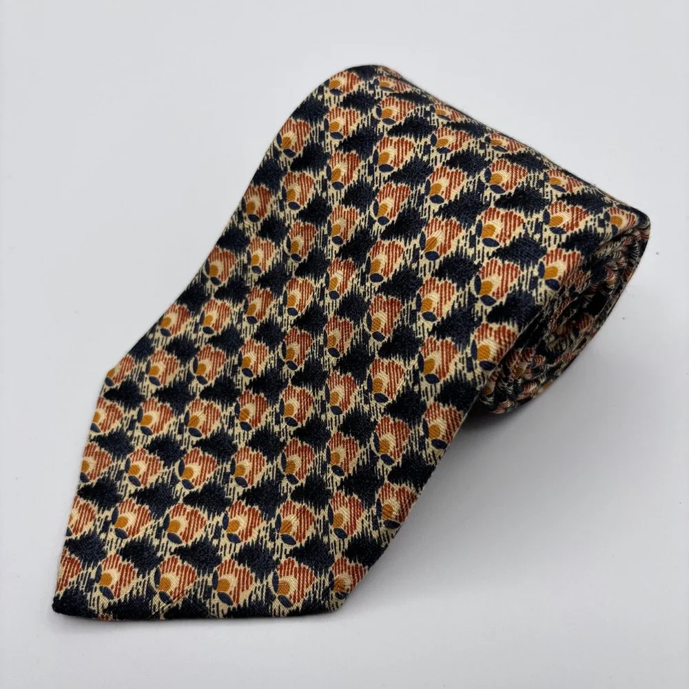 Ermenegildo Zegna Tie Geometric Pattern Floral Blue Orange Gold Exclusive Design